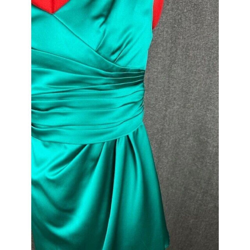 Davids Bridal Satin TEAL Ruched Bridesmaid Cocktail Holiday Party Dress Size 4 - Picture 4 of 10